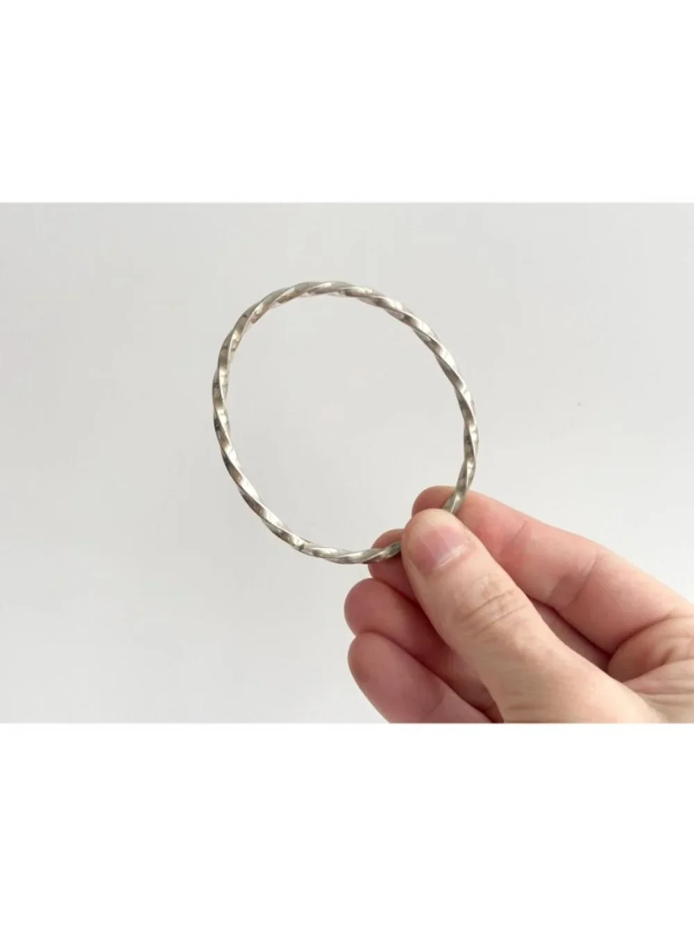 Twisted Oval Silver Toned Vintage Bangle Bracelet